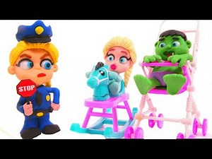 FROZEN ELSA POLICE STOPS SUPERHERO BABIES ❤ Spiderman, Hulk & Frozen Elsa Play Doh Cartoons For Kids
