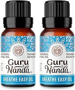 GuruNanda Breathe Easy Essential Oil, Blend of 100% Natural & Pure Essential Oils, Aromatherapy Blend for Helps in Promoting Nasal Breathing (2X0.5 Fl Oz)