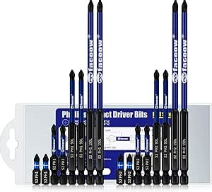 Phillips Impact Driver Bits, #2&1 Phillips Head Magnetic Screwdriver Bits Set, 1”-6“ S2 Steel Impact Bits, 1/4" Hex Shank Screwdriver Drill Bit, CNC Machined ph2 Impact Drill Bits, 16 Pack