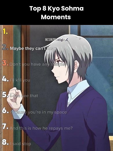 Top 8 Kyo Sohma Moments(Fruits Basket) Part2 #funnymoments #anime #fruitsbasket #kyosohma #top10