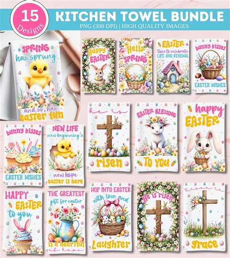 Easter Kitchen Towel Design Bundle, Bunny Kitchen Towel Designs, Coquette Spring Easter Design, Kitchen Decor Bundle (digital Download) - Etsy