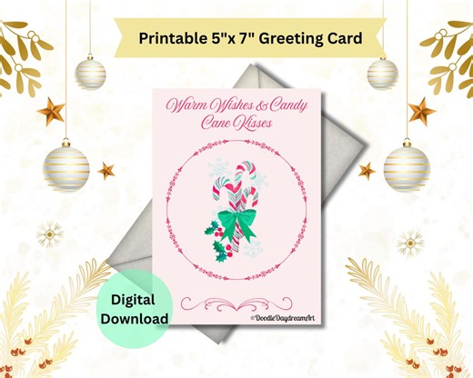 Printable Candy Cane Christmas Card Digital Download With Message Inside - Etsy