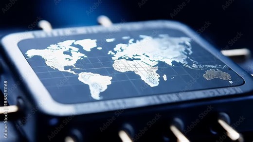 Demonstration of a digital map display showing global locations and points of interest on a mapping device