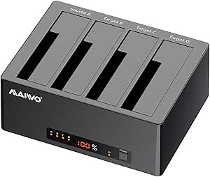 MAIWO 4 Bay Hard Drive Docking Station Cloner for 2.5 3.5 Inch SATA HDD SSD, USB 3.0 5Gbps Speed with UASP, 96TB Capacity, External HDD Duplicator Reader