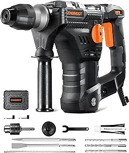 ENGiNDOT 1-1/4 Inch SDS-Plus Rotary Hammer Drill, 12.5 Amp 4350 BPM 900 RPM 4 Modes 7 JOULES Heavy Duty Hammer Drill with Safety Clutch, Drill Chuck - TRH01A