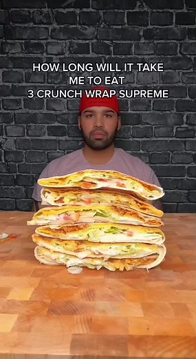 Eating 3 Crunch Wrap Supreme Challenge Time Duration