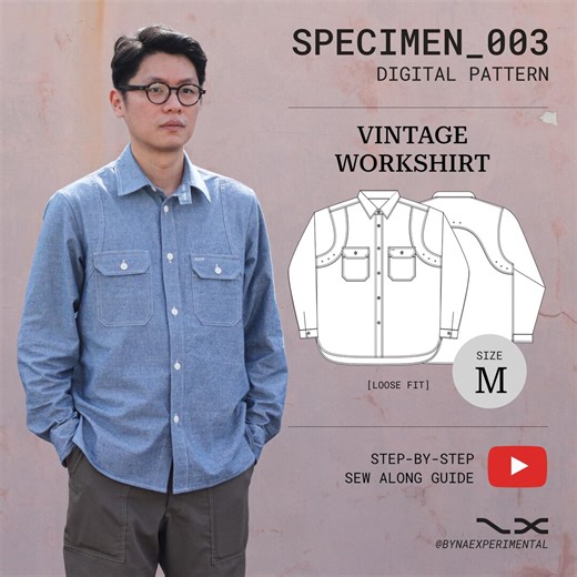 Vintage Work Shirt DIY Sewing Pattern Classic Workwear PDF Digital Download Size M - Etsy