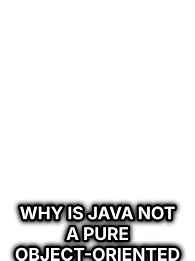 Java is strongly object-oriented, but not purely OO. In this Short, see the core reasons—primitives, static members, and static method dispatch—shown with quick Java examples. #Java #OOP #Programming #SoftwareEngineering #Coding #JavaTips