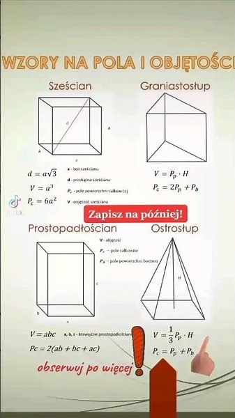 Wzory na pola i objętości sześcianu, prostopadłościanu, graniastosłupa i ostrosłupa #matematyka #dc