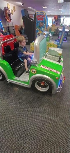 Chuck E Cheese vehicle ride 2022 with Liam