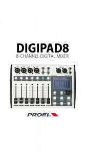 DIGIPAD8 by Proel. 7 motorized faders. Standalone Software and remote control via App. The portable digital mixer that doesn't compromise on features. | Proel