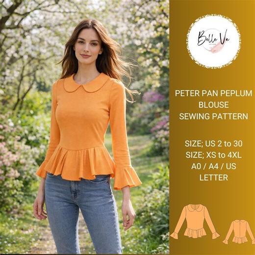 Peplum Blouse Sewing Pattern, Peter Pan Collar, Ruffle Sleeve(pdf Pattern) - Etsy