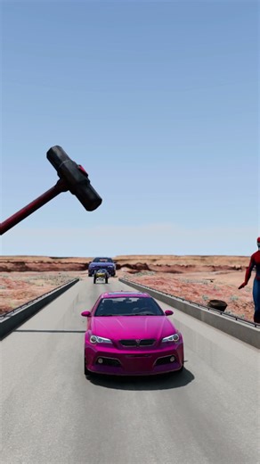 Colourful Tiny To Huge Cars vs Huge Hammer | BeamNG #shorts #viral