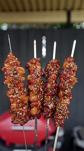 Pig & Rooster BBQ on Instagram: "SMOKED STICKY ASIAN PORK BELLY SKEWERS this might be one of my favourite new dishes at the moment all the flavour of a pork belly burn end but thinly sliced and fully coated in a sticky asian sauce smoked to perfection in the @weberbbqausnz Searwood give them a try! #searwood #smokedmeat #porkbelly"