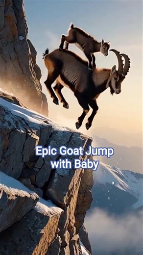 Fearless Mother Goat Jumps with Baby from Rocky Mountain Cliffside #GoatJump #Wildlife #Shorts