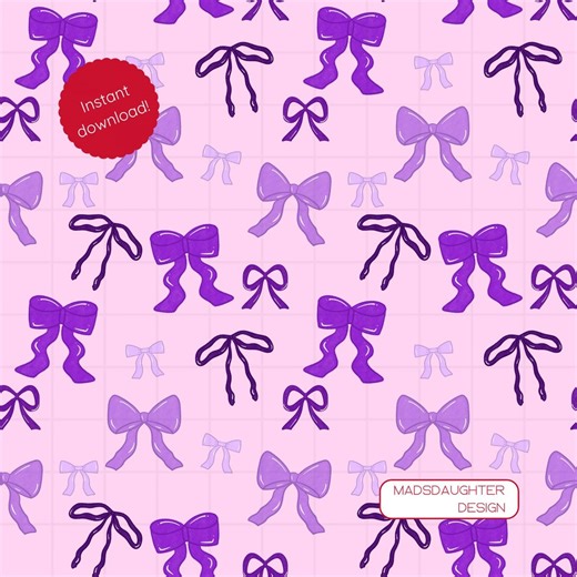 Purple Bows Seamless Pattern Digital Download - Pink Background - Etsy