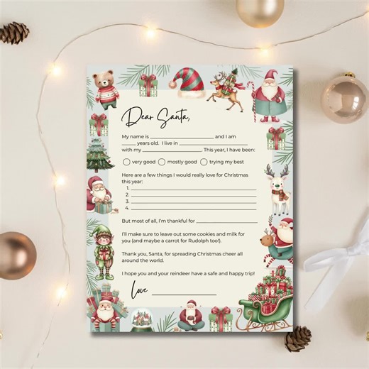 Letter to Santa, Kids Letters to Santa, Holiday Printable Letter to Santa, Kids Christmas Wish List, Dear Santa Letter, Santa Wish List - Etsy