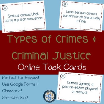 Crimes Criminal Justice Google Digital Task Cards Activity No Prep Assessment