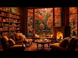 Autumn Reading Nook Ambience with Warm Jazz Music 🍂 Smooth Jazz & Rain Sounds to Relax, Study, Work