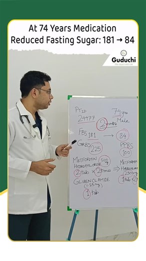Guduchi Ayurveda on Instagram: "From multiple diabetes medicines to better sugar control — even at 74. At Guduchi Ayurveda, Kolkata, we support people with Type 2 Diabetes through a structured Ayurvedic approach focused on improving sugar levels and reducing medicine dependency under supervision. 📍 Walk in to our Kolkata clinic to begin your journey. #GuduchiAyurveda #KolkataClinic #DiabetesCare #Type2Diabetes #SugarControl AyurvedicTreatment SeniorHealth DiabetesSupport WalkInKolkata"