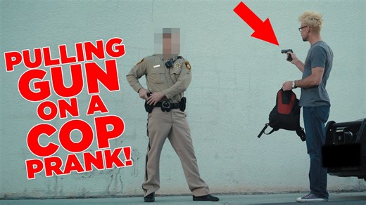 Pulling a gun on a cop prank surprises crowd