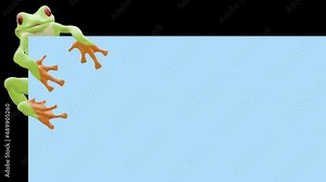 A presentation template of a funny frog and an isolated window or screen.