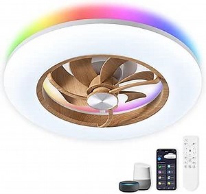 CHANFOK Ceiling Fan With Light- 22 in Smart Low Profile Ceiling Fans with Alexa/Google Assistant/App Control 6 Speed Color Changing Ceiling Fan LED-RGB Back Ambient Light 2099A