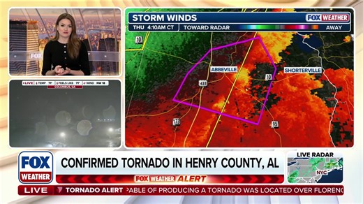 Radar-confirmed tornado in Henry County, Alabama, as line of severe storms charge across Southeast