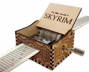 Skyrim - the Elderscrolls V - Hand Crank Wood Paper Strip Music Box With Personalized Engraving - Laser Cut and Engraved - Etsy