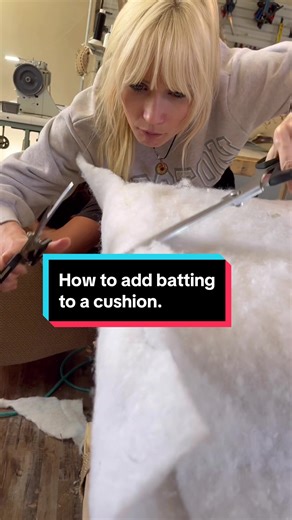 Adding batting to a cushion is like giving it an angel fluff coating. It smoothes the look of the cushion. Have you ever tried this? #upholstery #furniture #foryou #fyp