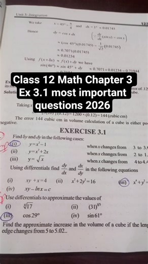 Class 12 Math Chapter-3 Ex 3.1 Most Important Questions 2026 #ytshorts #shorts #2026 #shortsvideo