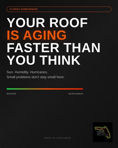 Your roof is working overtime and you might not even know it's struggling. ☀️🌀 Here in Florida, the sun, humidity, and storm season don't take breaks. That small crack in your flashing? It won't stay small for long. The truth is: most leaks start months before you ever see water inside. Swipe through to see what's quietly happening to your roof — and what a quick inspection actually catches before it becomes a big (expensive) problem. 📞 Ready to get ahead of it? Call us at 407-930-4262 for a F