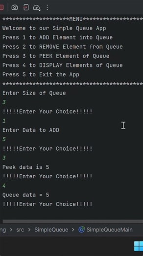 Console Output of Simple Queue in Java/C++/C 🖥️📋