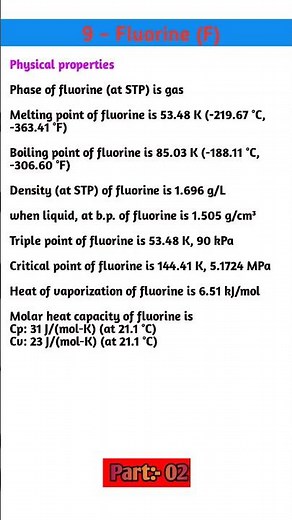 Physical properties // 9- Fluorine (F) // Phase // Melting point // Boiling point // density