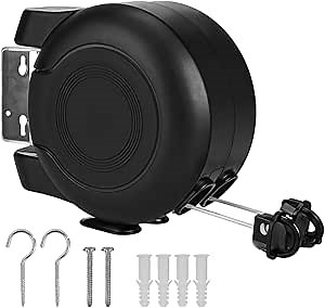 Amazon.com: Retractable Clothesline Outdoor Indoor Laundry Line - 2 X 49 Feet Double Lines Portable Clothes Drying Line Heavy Duty Wall Mounted Washing Line - Easy Installation (Black) : Home & Kitchen