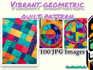 Geometric Quilt Patterns - Vibrant Patchwork Quilt Graphics - Retro Colorful Blanket Art | Set of 100 Digital Downloads - Etsy Australia