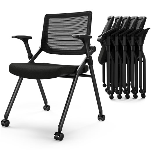 2 Pack Stackable Conference Room Chairs with Wheels and Paddle, Ergonomic Mesh Back and Arms for Meeting, Conference, Reception, Training Room & Home Office Desk Folding Chairs