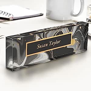 Office Desk Name Plate Personalized - Custom Name Plates for Desks - Unique Design On Clear Acrylic Glass Block- Office Desk Decor - 8"x2.4"x1.2"