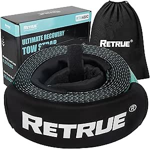 RETRUE Tow Strap with Triple Reinforced Loops 4in x 20ft 28,660lbs Break Strength Off Road Recovery Strap Emergency Heavy Duty Towing Rope for SUV, UTV, ATV, Truck