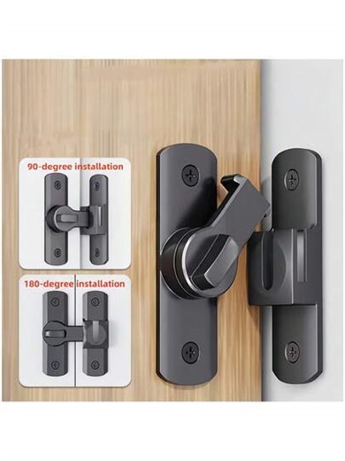 1pc Heavy-Duty Anti-Theft Door Lock, 90°/180° Adjustable Sliding Pin Lock, Commercial/Residential Grade, Black Heavy-Duty Construction, Easy Install Lever Handle Lock With Keyless Entry & Emergency Override, Reinforced Durable Design For Home, Office, Hotel, Garage Doors, Modern Security Upgrade (No Power Required), Ideal For Interior/Exterior Doors, Portable Door Lock, Door Locks For Home Security, Security Door Handle, Door Locks For Front Door, Door Knob With Lock | SHEIN