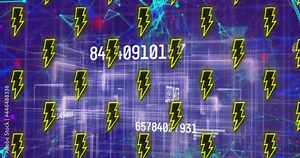 Animation of lightning and network of connections over grid and data processing