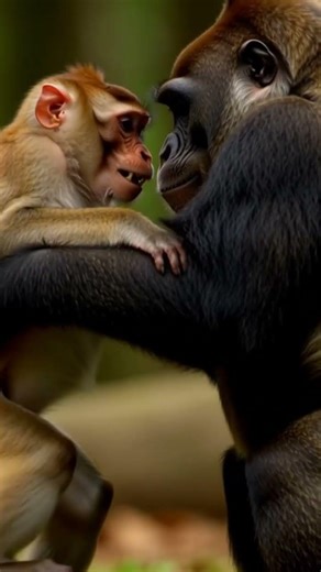 A monkey fighting a gorilla