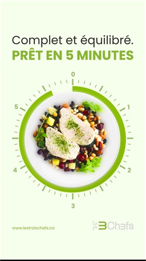 Un repas complet et équilibré, prêt en 5 minutes. Idéal pour les journées chargées où chaque minute compte. Une solution simple, rapide et savoureuse pour bien manger, même quand le temps manque. Commandez maintenant : lestroischefs.ca #RepasRapide #5Minutes #Simplicité #FamilleActive | Les trois Chefs