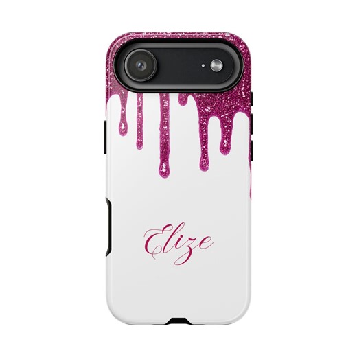 Personalized Custom Name Pink Glitter Drip Phone Case | Tough Phone Case| iPhone 17- XS MAX, Samsung Galaxy S25- S20 Ultra - Etsy