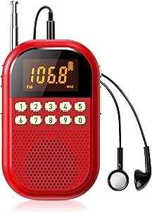Pocket AM FM Radio:1100mAh Rechargeable Radio Supports Bluettoth, Mini FM AM Receiver with Large Speaker, Stereo Earphone, Sleep Timer, Easy to use for Jogging, Walking Red