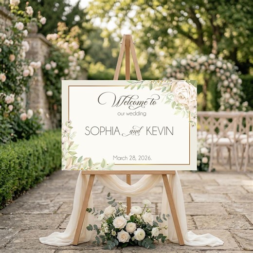 PRINTED & SHIPPED Wedding Welcome Sign, Horizontal Floral Wedding Signage, Wildflower Wedding Reception Sign, Custom Wedding Entrance Sign. - Etsy