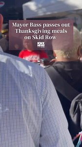 On Wednesday, Mayor Karen Bass served meals alongside the Los Angeles Mission to those who live on Skid Row. | KNX News 97.1 FM