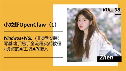 小龙虾OpenClaw教程（1）-Windwos WSL（非C盘安装）零基础手把手全流程实战本地部署 贞贞的AI工坊API接入-T8 开源项目教学
