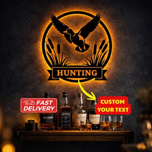 Custom Duck Hunting Metal LED Sign, Personalized Hunter Gift, Cabin Wall Decor, Man Cave Signage, Father's Day Gift, Rustic Outdoor Art - Etsy