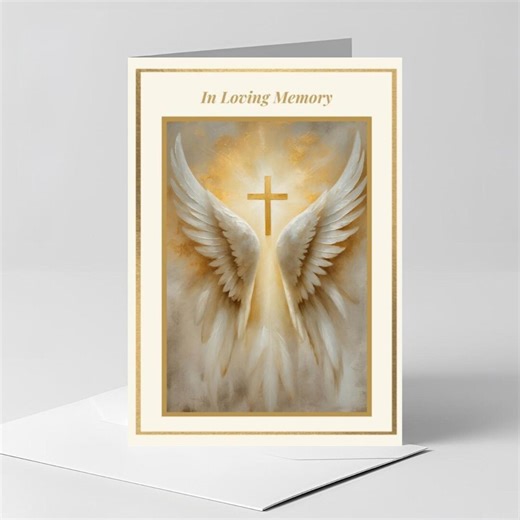 Personalised Funeral Prayer Cards, Christian Memorial Service, Angel Wings Cross Design, Set of 10 With Envelopes - Etsy
